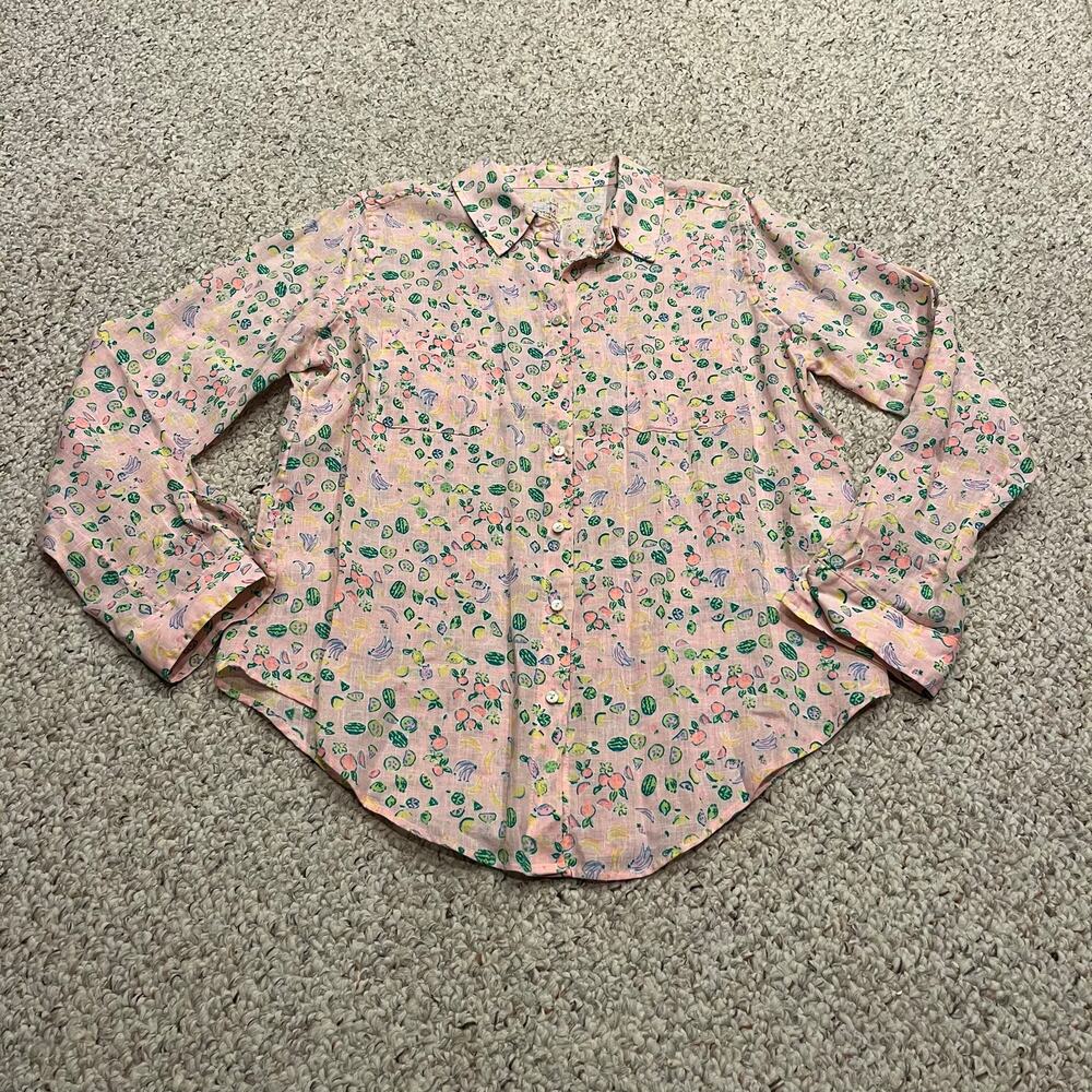 Lilly Pulitzer Sea View Linen Button Down shirt M Lil Juicy Fruit Print Resort